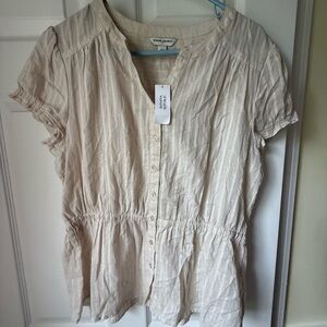 NWT - Banana Republic Cream Colored Blouse with Subtle Metallic Striping